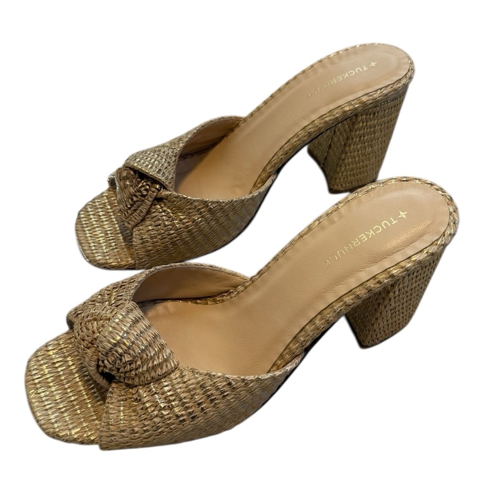 TUCKERNUCK Gold Raffia Blake Heels Size 9.5 - Picture 6 of 8